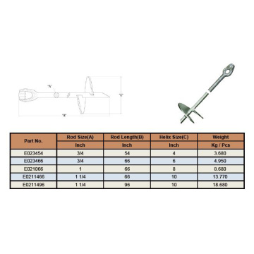 1-1/4 &quot;x66&quot; âncora de parafuso sem largura com 10 &quot;hélice