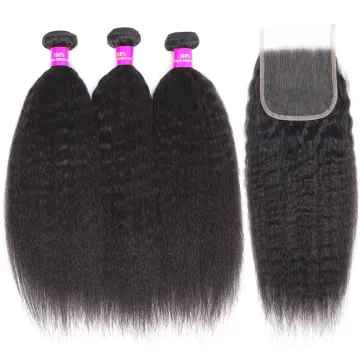 Brazilian Kinky Straight Human Hair With Closure Kinky Straight Virgin Human Hair