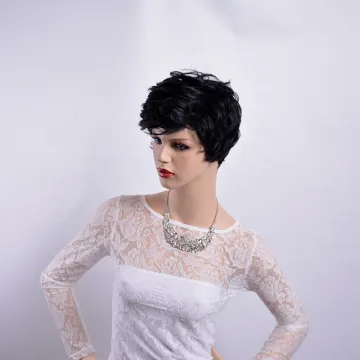 Wholesale cheap Synthetic pixie cut wigs natural wave bob hair black short hair synthetic hair wigs for  women