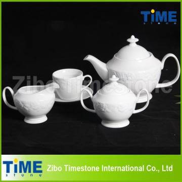 White Porcelain Embossed Wholesale Tea Sets