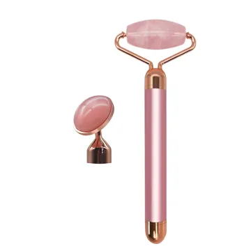 Natural Stone Facial Roller Set: 2-in-1 Rose Quartz and Jade Vibrating Massager for Skin Care