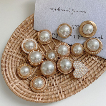 Hot Sale Sewing Buttons: Round, Button with Fancy Embellishments - Metal Pearls and Flower Design Including Metal Loops