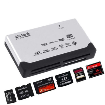 6-in-1 Mini Multi Card Reader for XD/MMC/MS/CF/USB Memory Cards (Silver and Black)