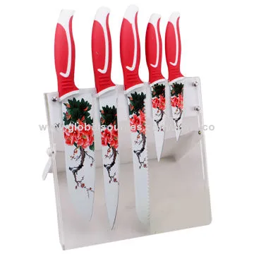 Red Flower Non-stick Coating Knife Set, 1.8mm 8-inch Chef Knife Thickness