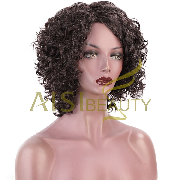 Aisi Beauty Human Hair Short Bob Custom Women  Brazilian Human Hair Afro Curly Wave Mixed Brown Gray Wig