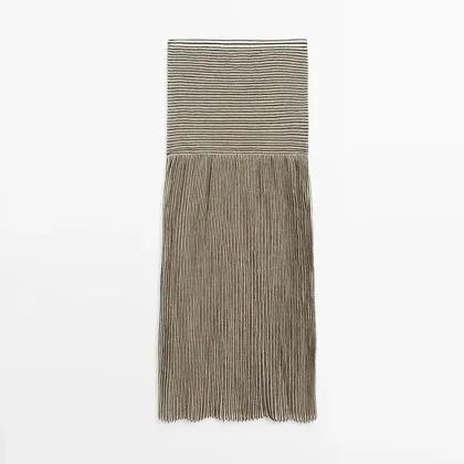 Women's urban minimalist versatile striped pleated skirt