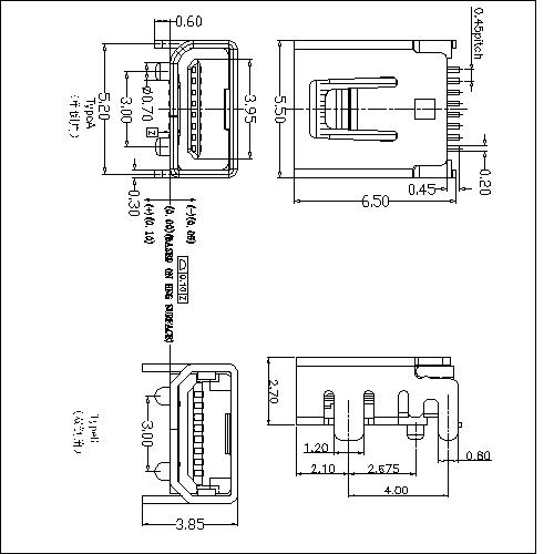 NUFM06 6 Mini USB 8P Receptacle SMT 