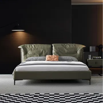 Luxury king bed genuine leather bed for hotel