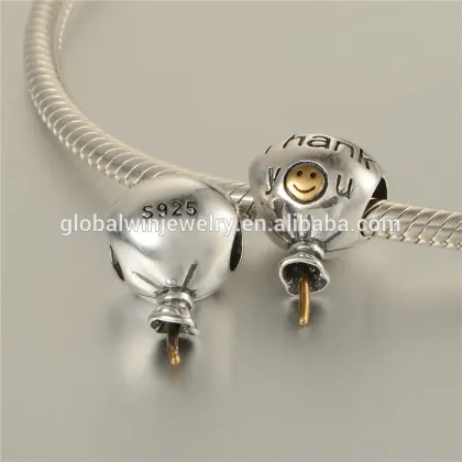 Lollipop Gold Plated 925 Silver Charms Thank You Letter Charms