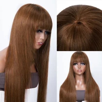 #4 Chocolate Brown Straight Wigs with Bangs