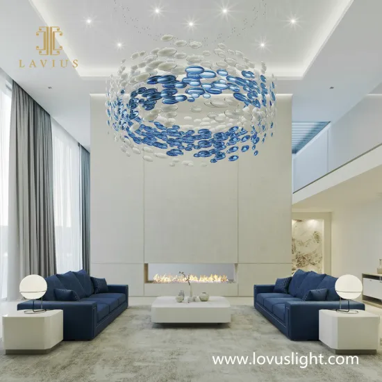 Blue and white jade chandeliers Hotel reception villa living room chandeliers Custom light luxury chandeliers
