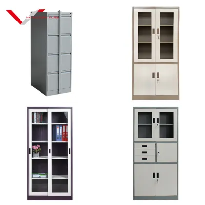 Steel Industrial Cupboard with 2 Glass Doors - Lockable Metal Filing Cabinet