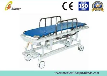 High Quality Single Crank Steel Four Casters Patient Stretcher Trolley With Guardrail Ce (als-st010)
