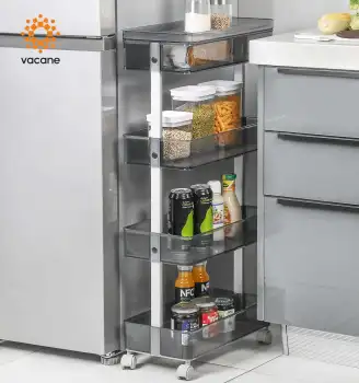 4 Tiers Movable Storage Trolley for Kitchen, Bathroom, Office - Plastic Rolling Shelf Rack