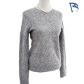 Pulover din tricot cu decolteu roșu cu grilă gri Heather