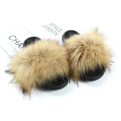 Faux Fur Slides Women Summer Slippers Home Shoes Woman Faux Fur Sandals