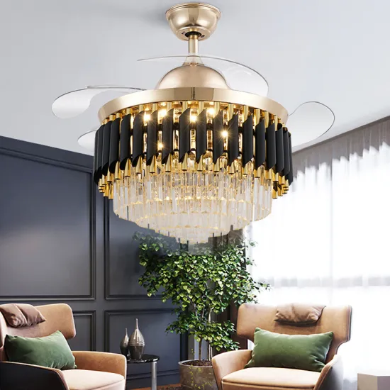 Luxury Crystal Gold Chandelier Reversible Ceiling Fan