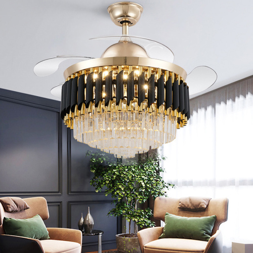 Luxury Crystal Gold Chandelier Reversible Ceiling Fan