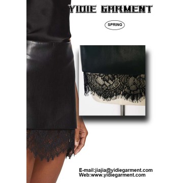 Faux Leather Lace Trim Two Tier Micro Skirt