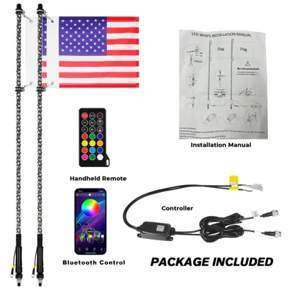 Flexible RGB Antenna Light Flag Pole Whip for Jeep ATV UTVs like Polaris RZR