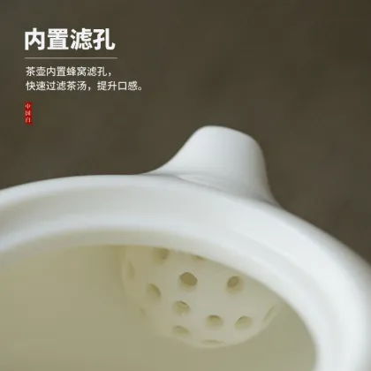 Ceramic Teapot with Filter - White Jade Kung Fu Tea Set