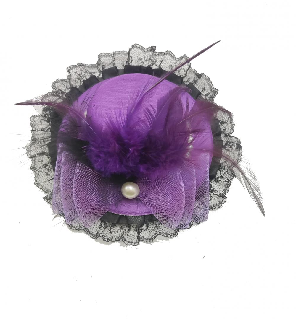 Épingle à cheveux de chapeau violet en plumes chaudes