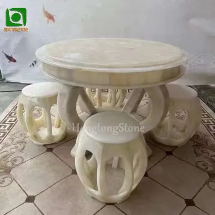 Chinese Style Customized White Jade Marble Table and Chairs Set