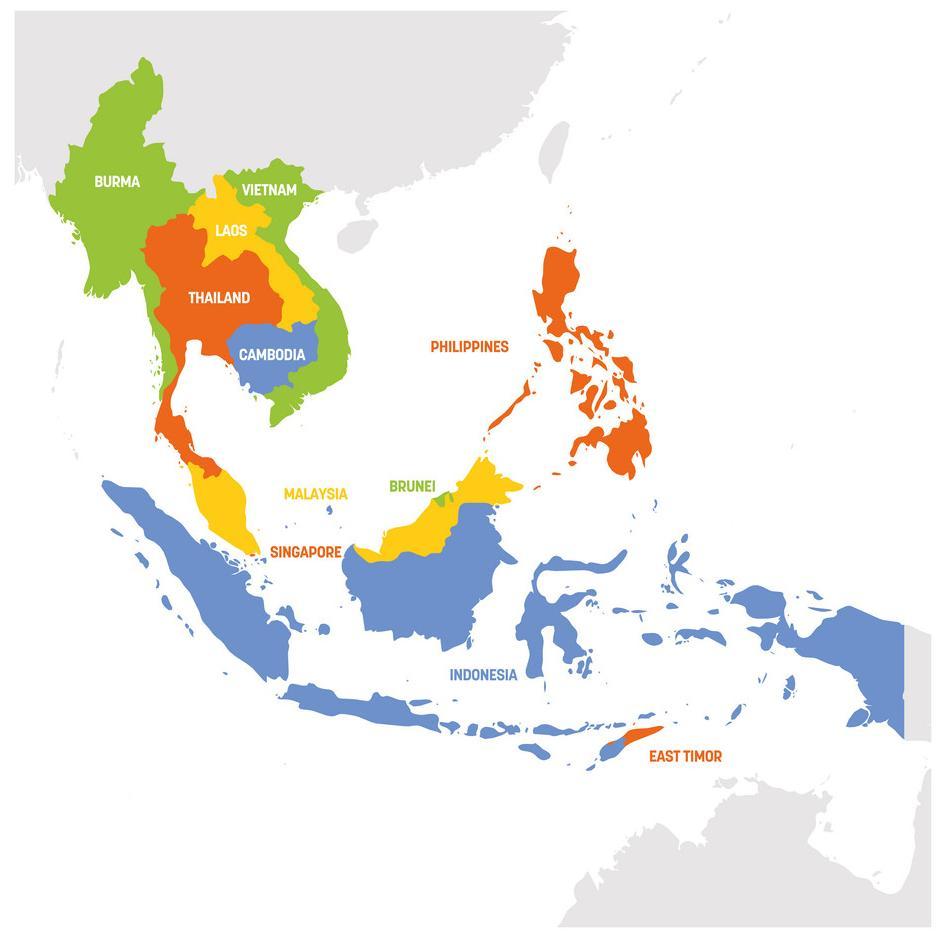 South East Asia Map coconut shell activated carbon origins