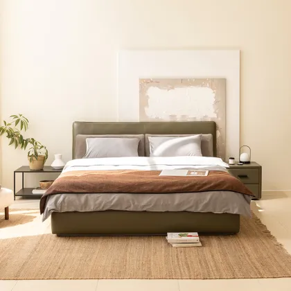Seattle Upholstered Leather and Fabric Bed