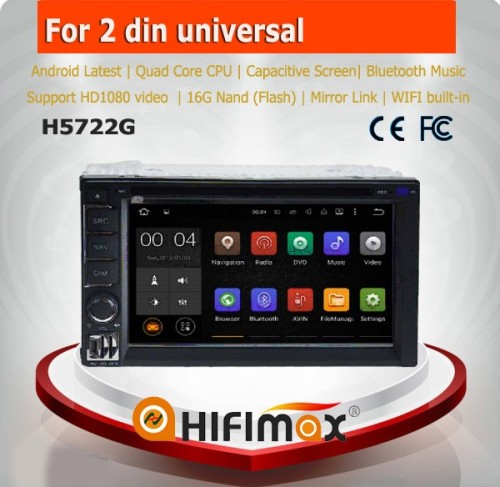 Hifimax 6.2" android 5.1 2 din universal cheap android car dvd player with wifi mirror link quad cord 16G