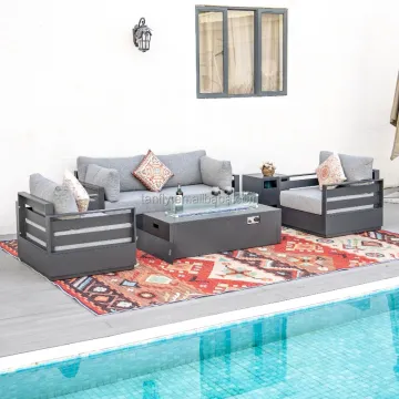 Outdoor Aluminium Sofa Set with Fire Pit Table for Patio and Garden