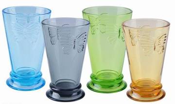 New Product Hand pressed Butterfly Family Drinking Glass