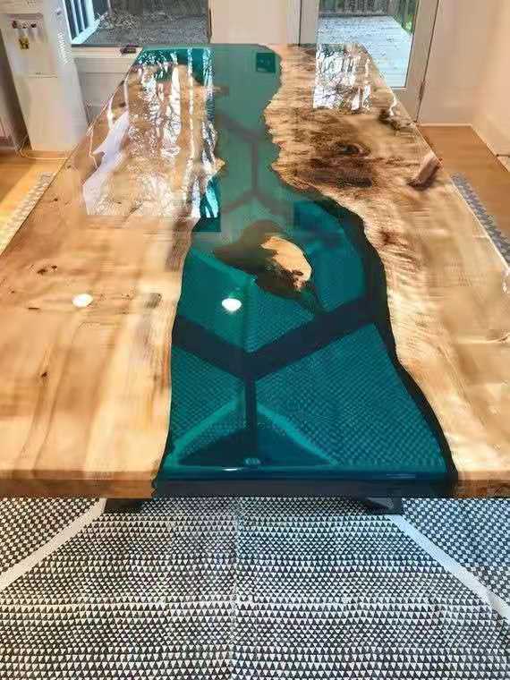 Home Furniture Direct Solid Walnut Wood Restaurant Kitchen Epoxy Resin Slab Dining River Table