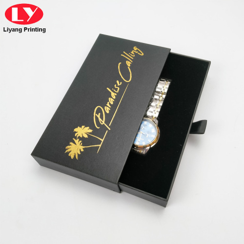 Custom Logo Drawer Black Paper Watch Box Packaging