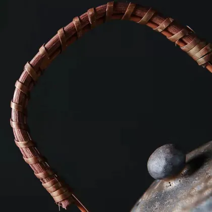 Retro 250ml Ceramic Kung Fu Tea Pot Set with Rattan Handle