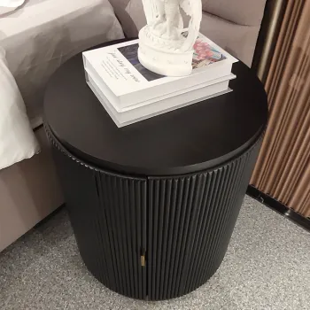 Black Round Chic Nightstand: Modern Multifunctional Storage Bedside Table