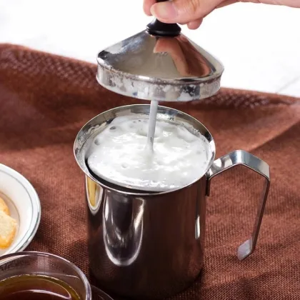 AD-Manual Milk French Press Coffee Maker Stainless Steel Hand Pump Milk Foamer Handheld Milk Jug