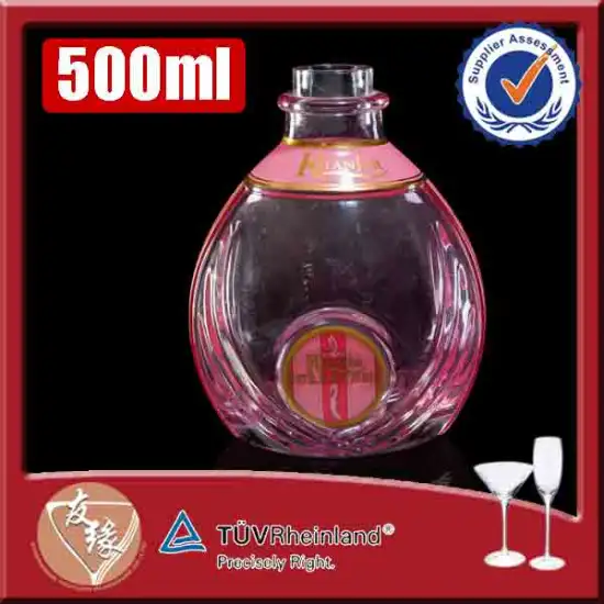 spray coating pink round high white glass liquor packaging 500ml glass bottles wholesale