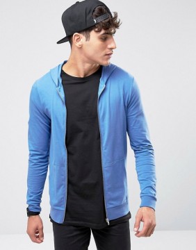 Hot Sale Custom With Fixed Hood Side Pockets Blue Men's Lightweight 100% Organic Cotton Casual Slim Plus Size Zipper Hoodies