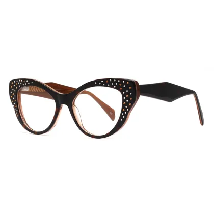 Cat Eye Rhinestone Acetate Optical Frame Glasses