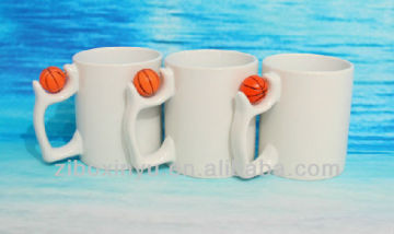 11OZ White Blank Sublimation mugs with Basketball insert handle FOR ZIBO XINYU PROMOTION