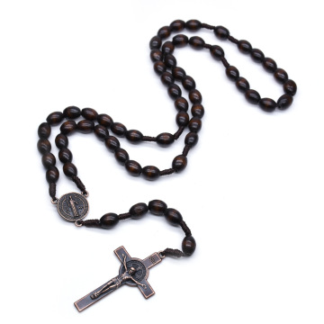 Brave Light Rosary Necklace: Catholic Wooden Necklace with Dark Brown Beads and Christ Prayer Beads - 8*10mm