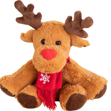 Cute Red Embroidery Scarf Moose Deer Plush Toy - Christmas Reindeer Plush Elk Soft Toy