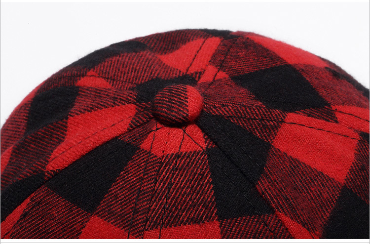 Cotton black and red checkered cap baseball cap (8)