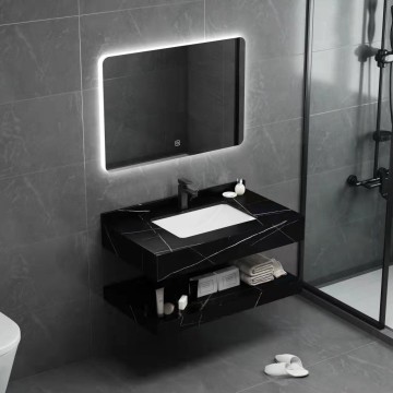 Modern Smart Mirror Bathroom Vanities with Sintered Stone Marble Cabinets in Luxury Brown