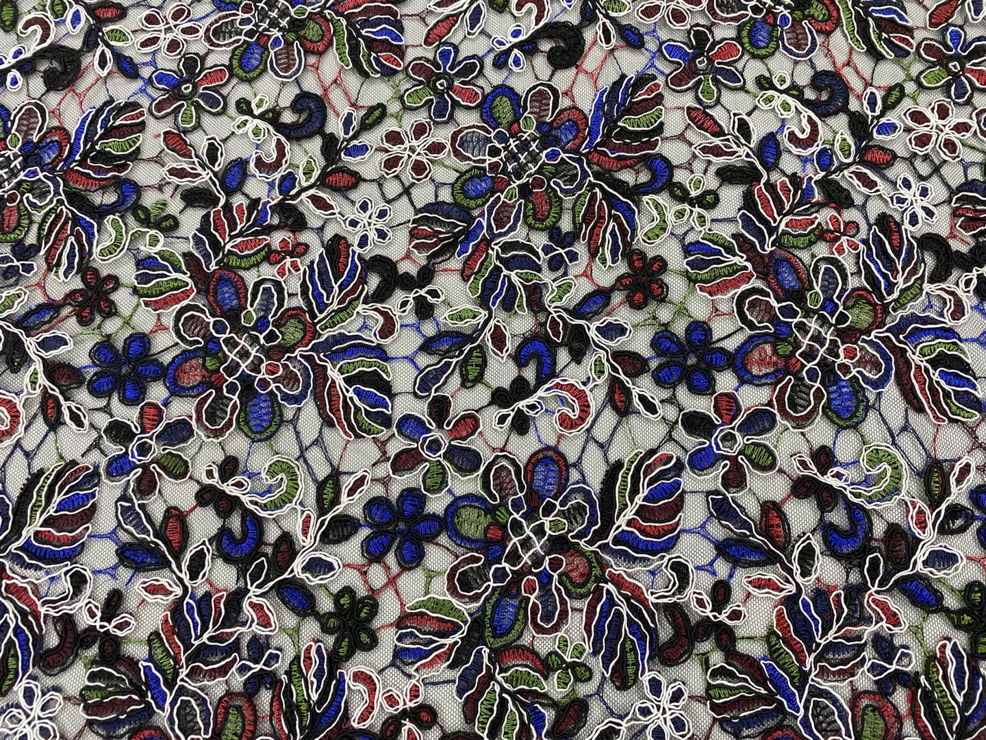 White Cord Yarn Embroidery Fabric