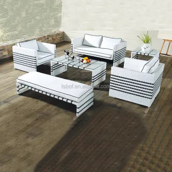 Black and White Rattan Outdoor Sleeper Sofa with Waterproof Slipcover