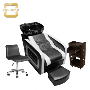 Luxury Black Hair Salon Furniture with Massage Sofa and Footstool