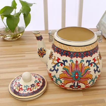 3.5L Pear Shape Pottery Handle Enamel Kettle