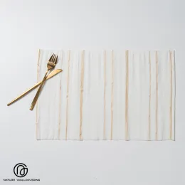 Handcrafted Linen Placemats with White Gold Stripes